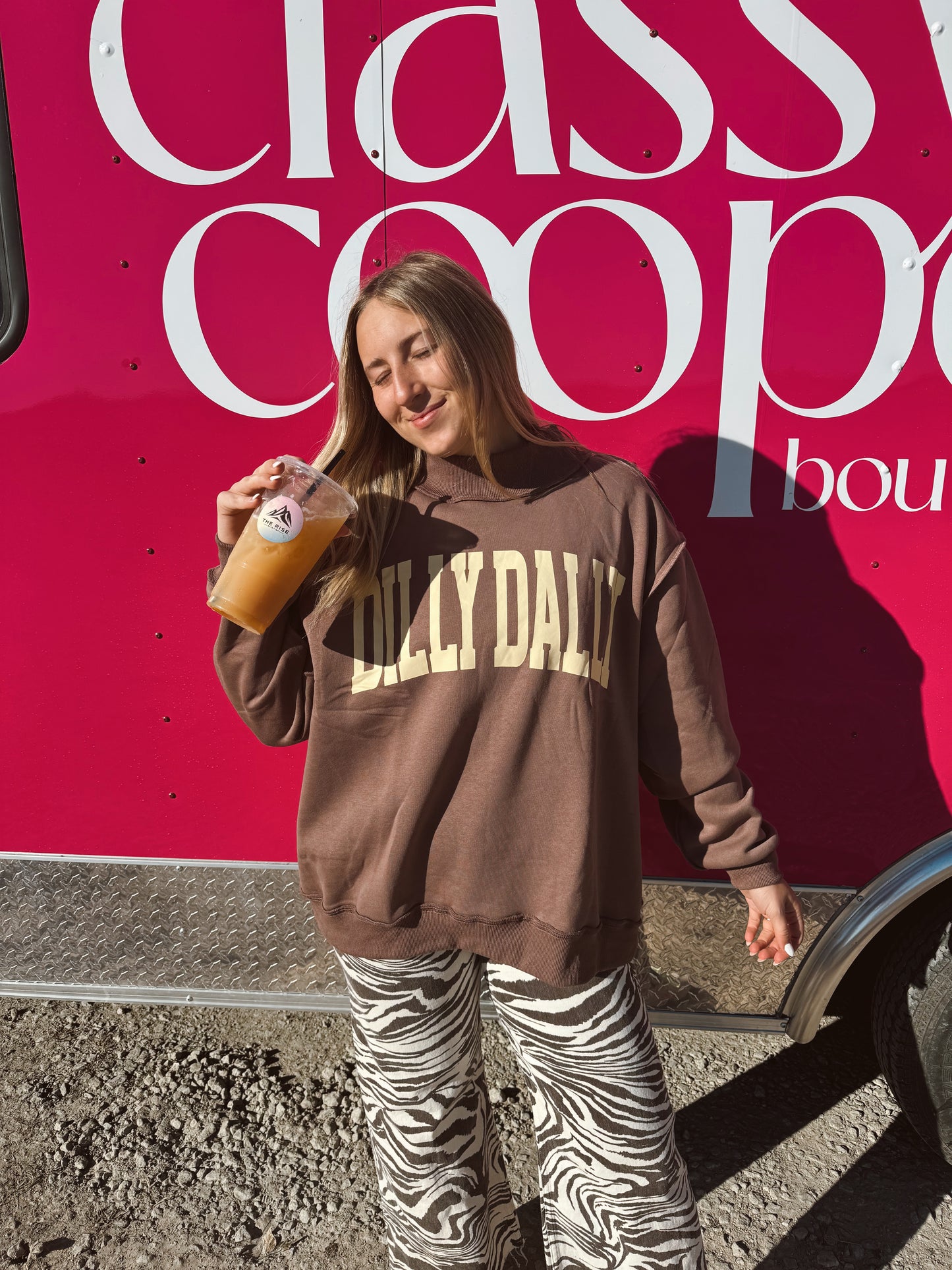 DILLY DALLY MOCK NECK SWEATSHIRT- Brown