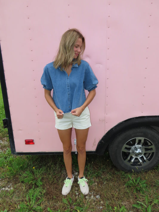 Daisy Denim Puff Sleeve Shirt