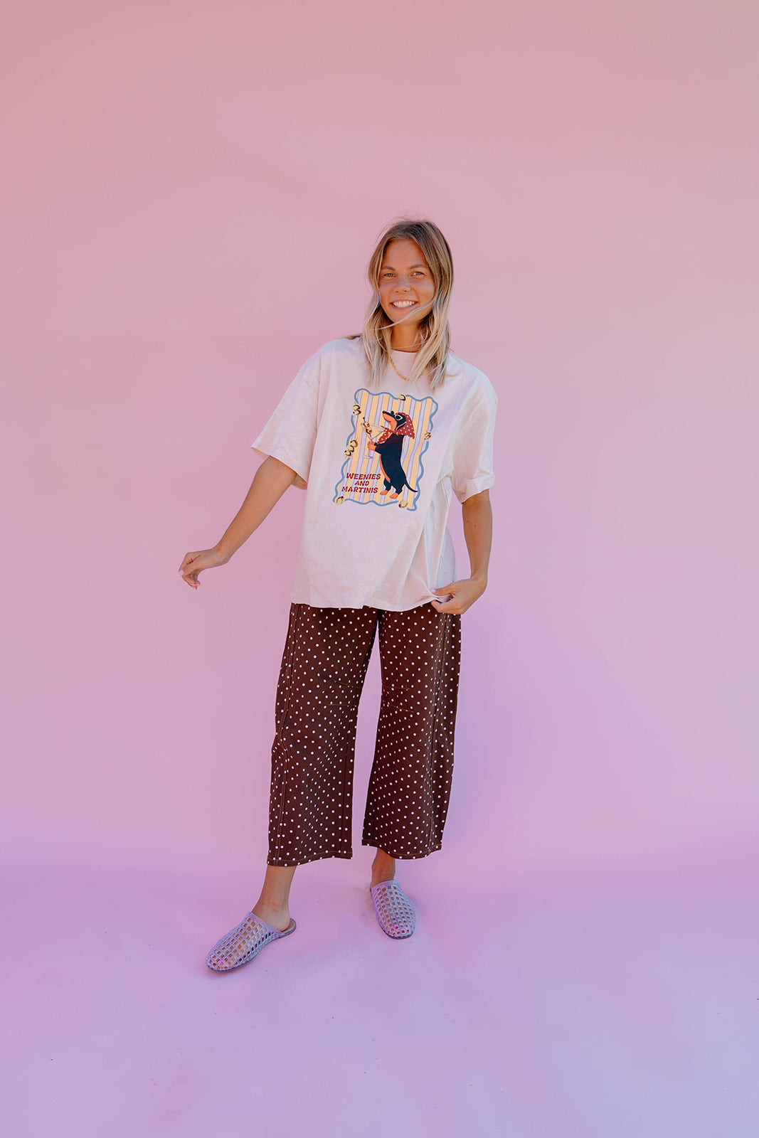 Brown Polka Dot Barrel Pants