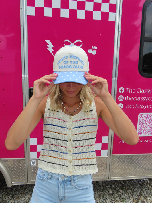 CHAOS CLUB TRUCKER HAT - DENIM / POLKA DOT