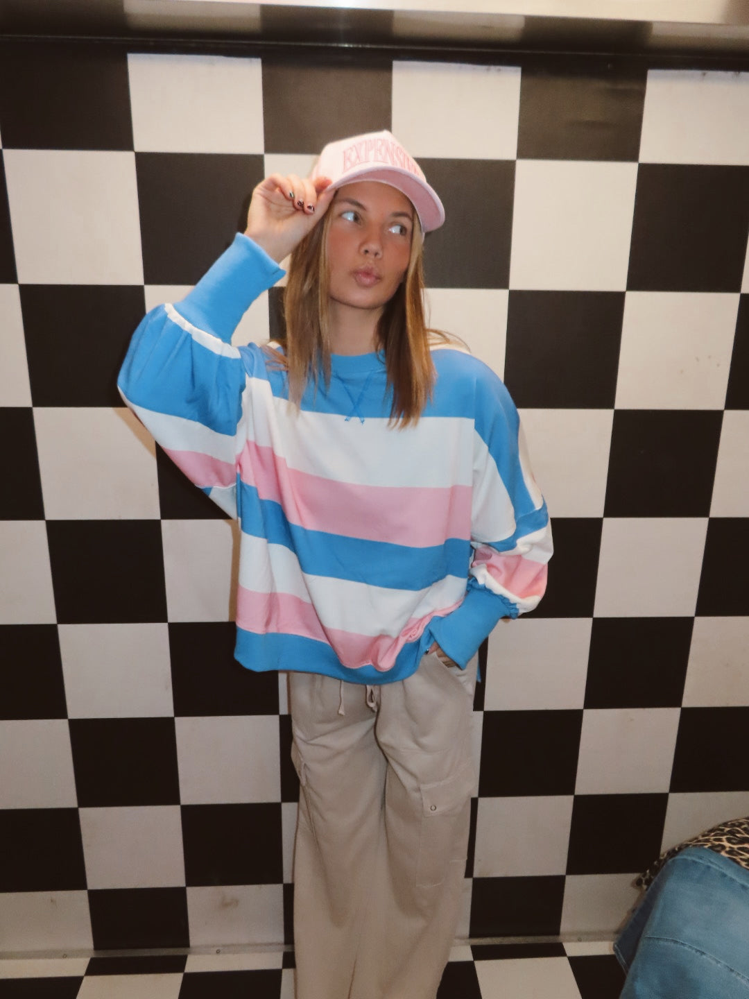 Winter Blues Striped Crewneck