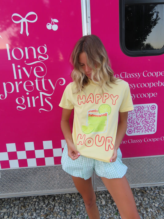 HAPPY HOUR GRAPHIC TEE - BUTTER YELLOW
