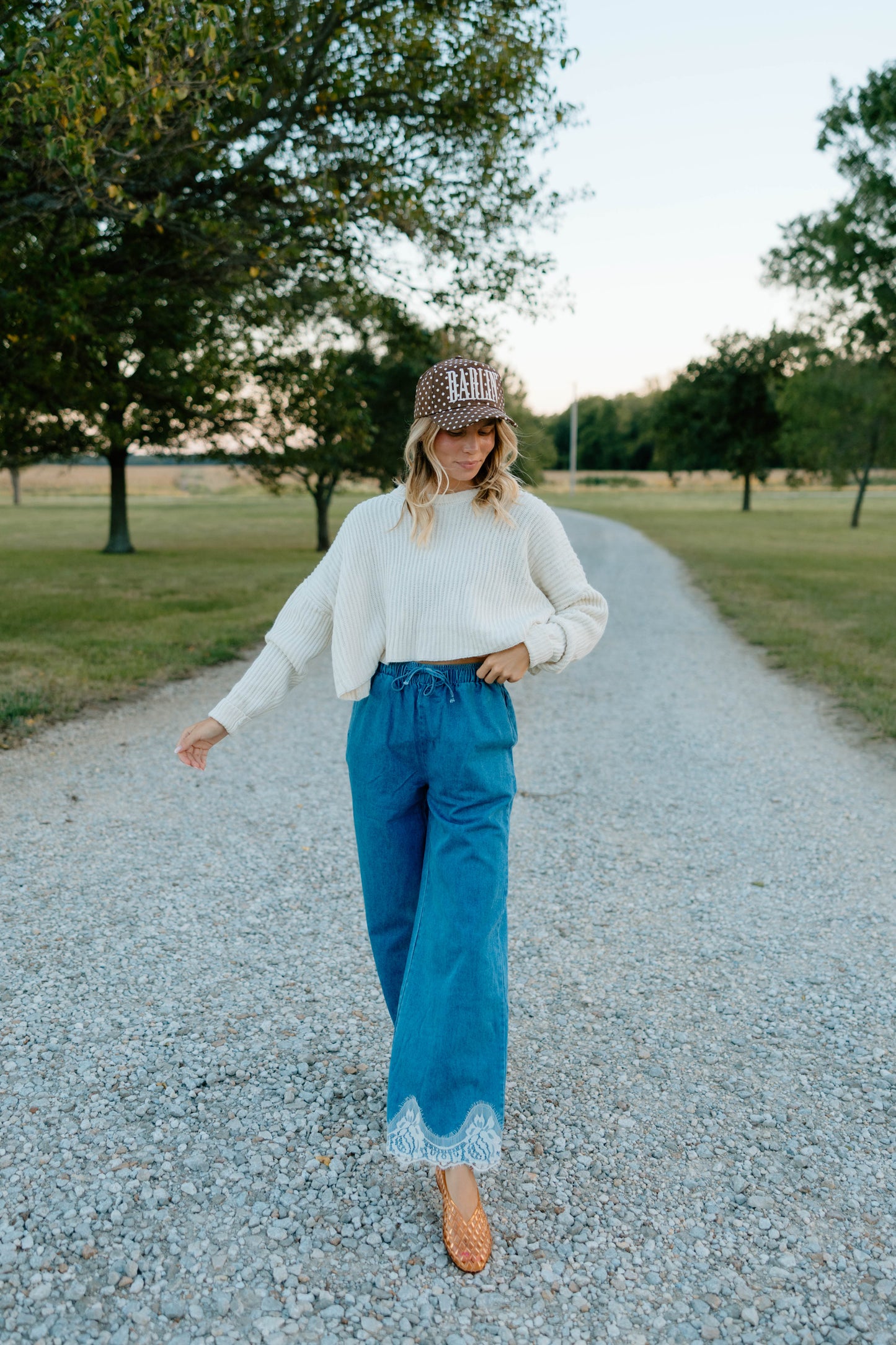 So Me Denim Pants with Lace Trim