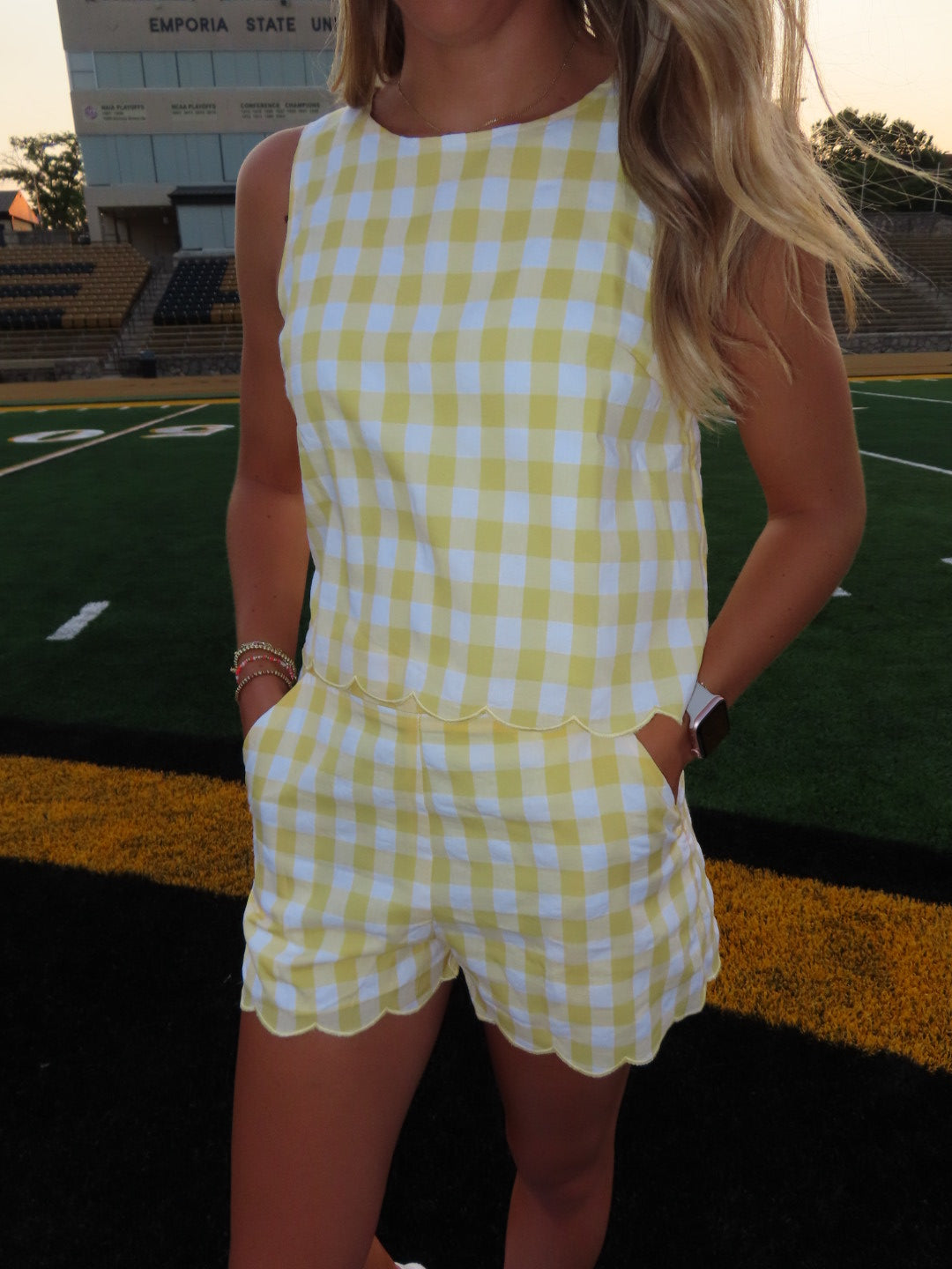 Yellow Gingham Scalloped Edge Shorts