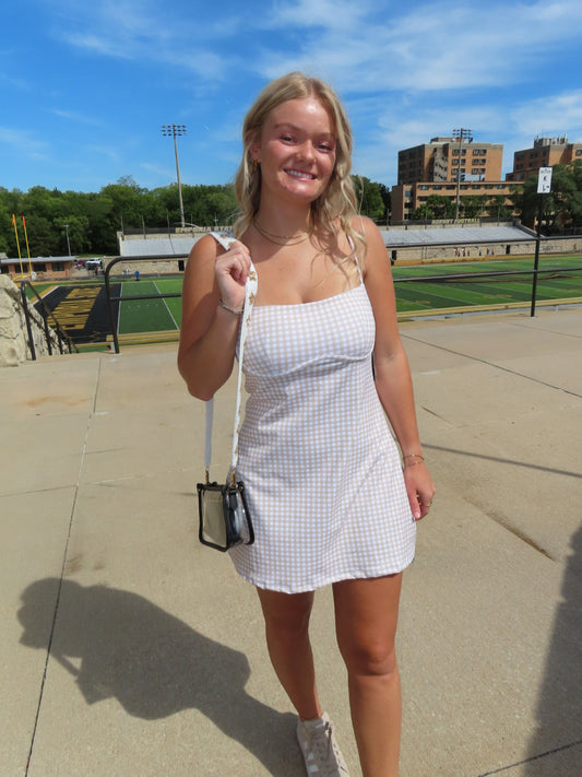 Beige Gingham Checkered Tennis Dress