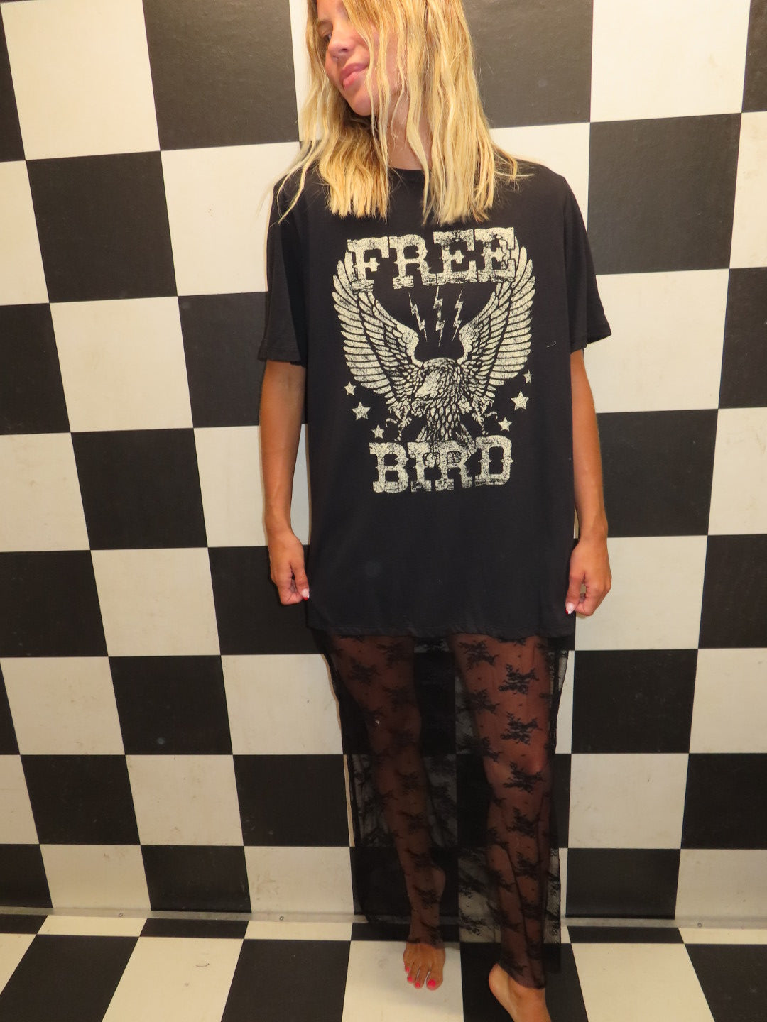 Freebird Graphic Lace T-shirt Dress