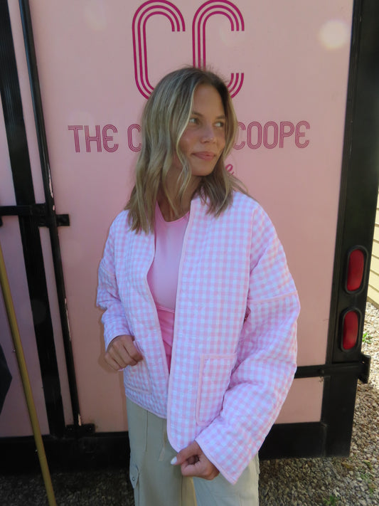 Maggie Pink Gingham Quilted Jacket