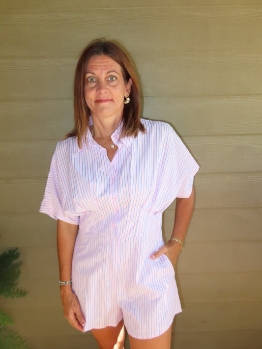 Jamie Stripe Pleated Romper