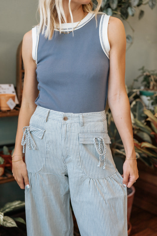 Contrast Tank Top-Blue