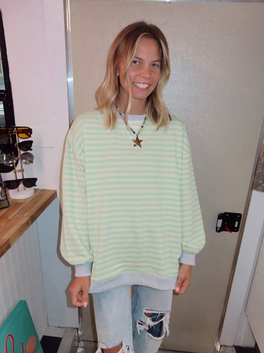 Cream/Mint Multi Colored Stripe Sweater