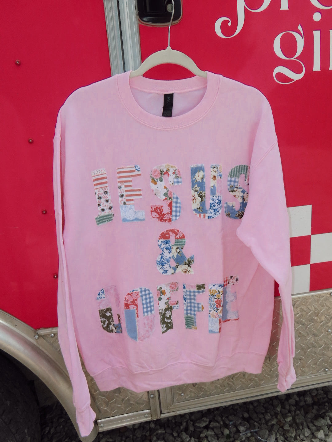 Jesus + Coffee Patchwork Crewneck