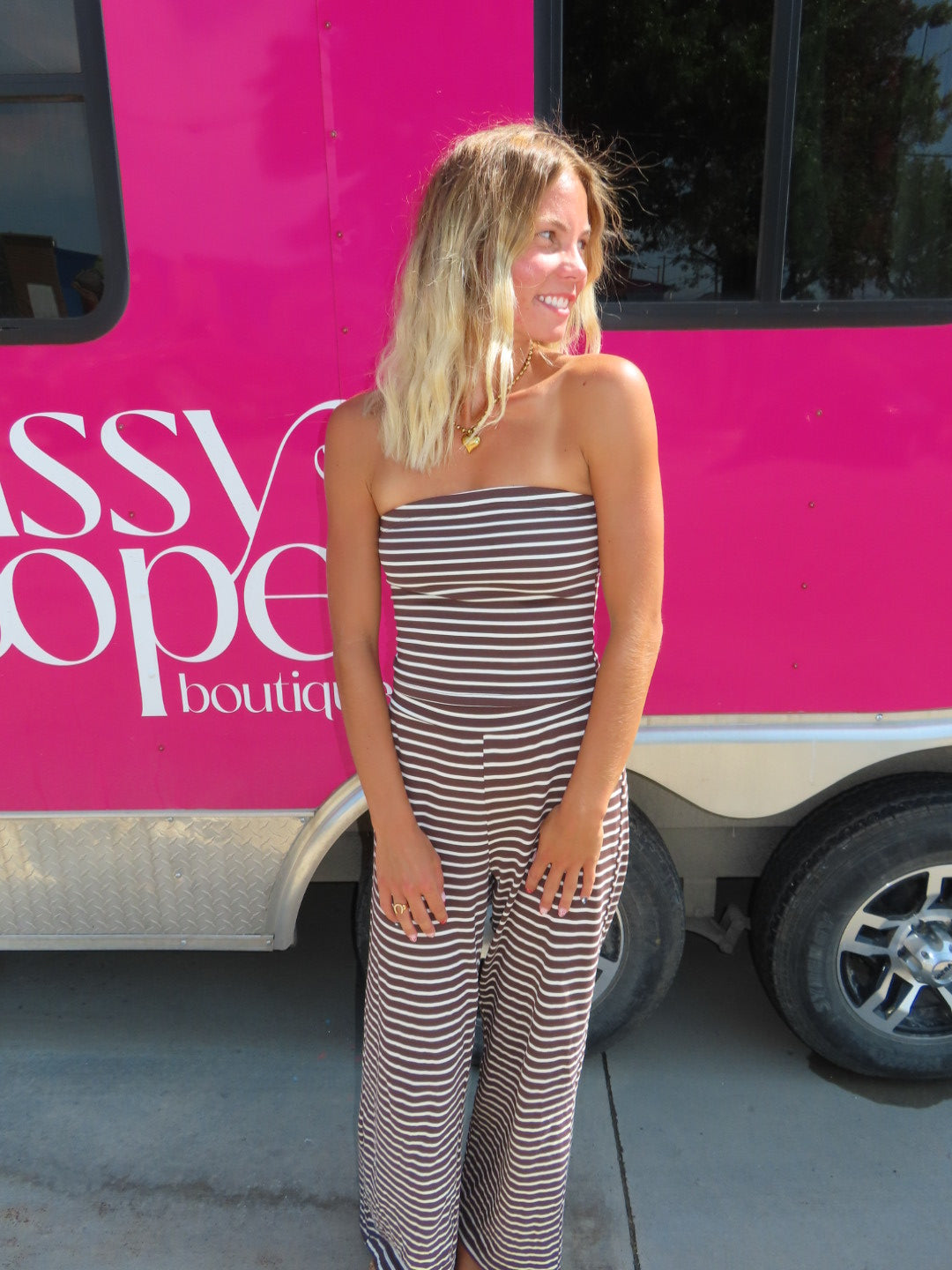 Striped Knit Tube and Wide Pants Set