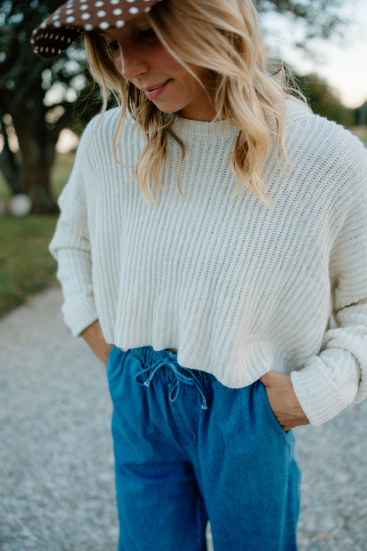 Hattie Oversized Cropped Sweater-Cream