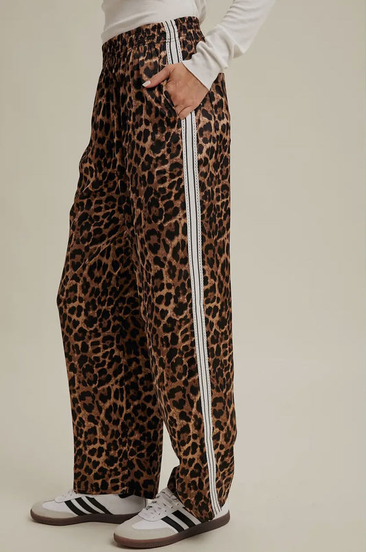 Leopard Satin Pants with side trim