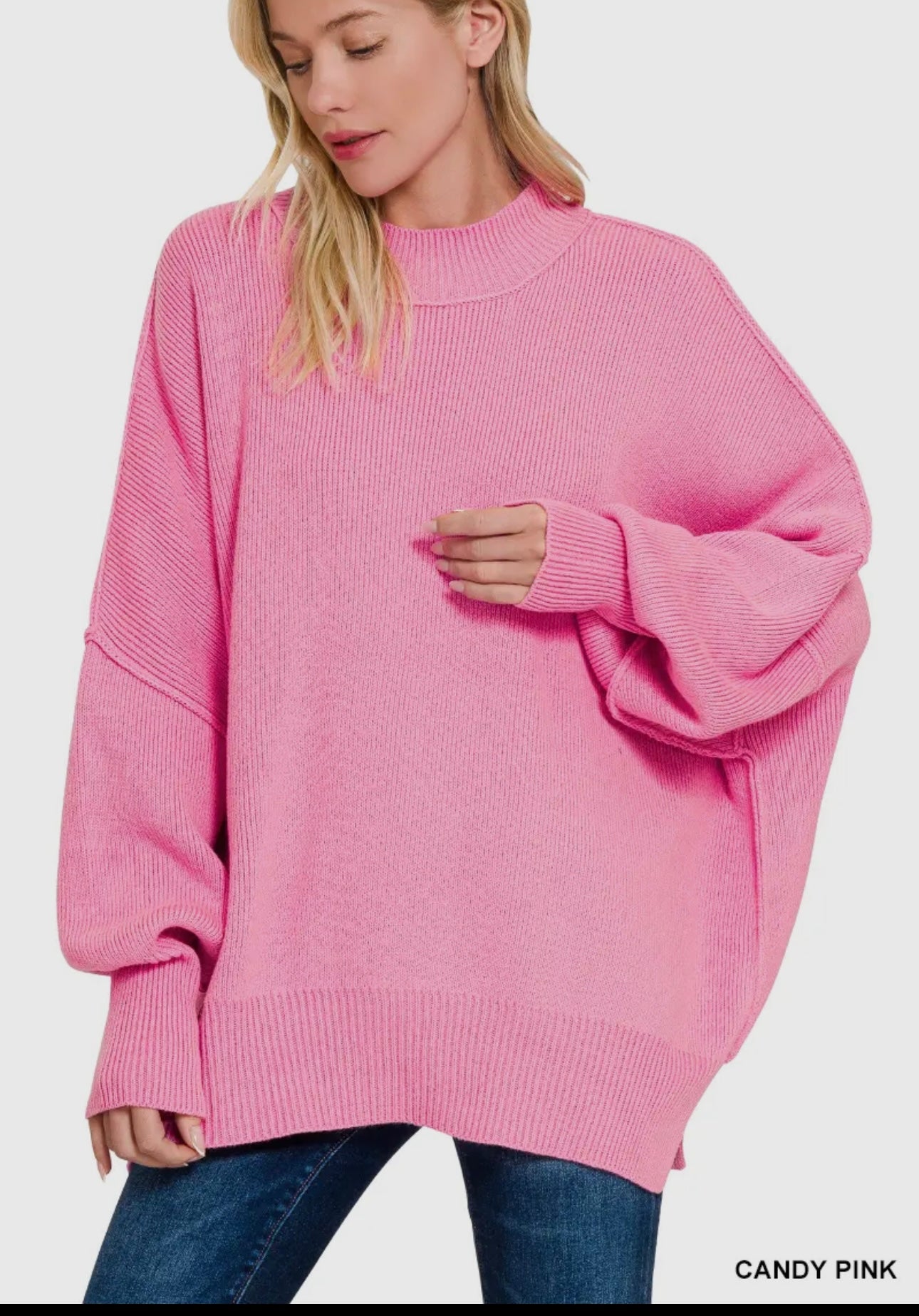 Everyday Oversized Sweater- Candy Pink