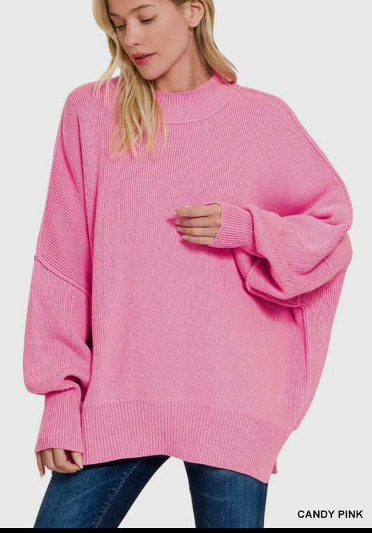Everyday Oversized Sweater- Candy Pink