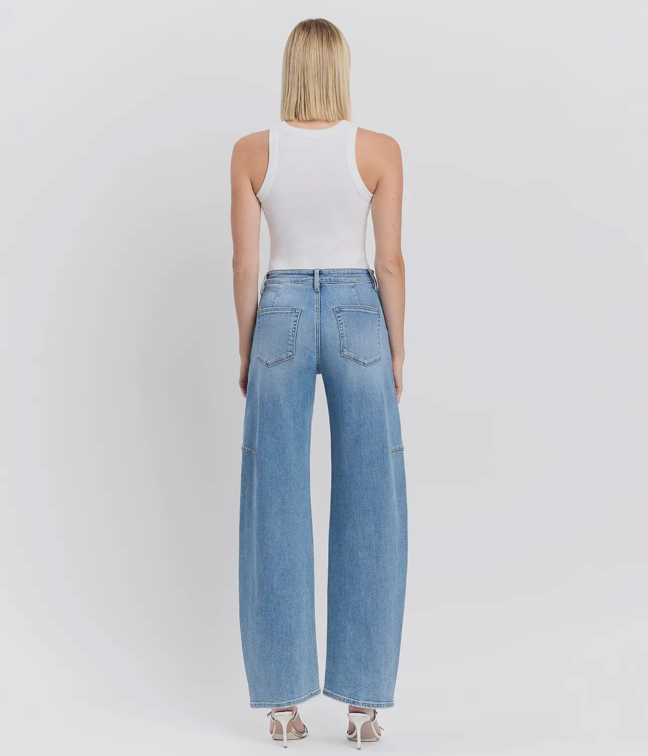 Super high rise full length wide barrel jeans