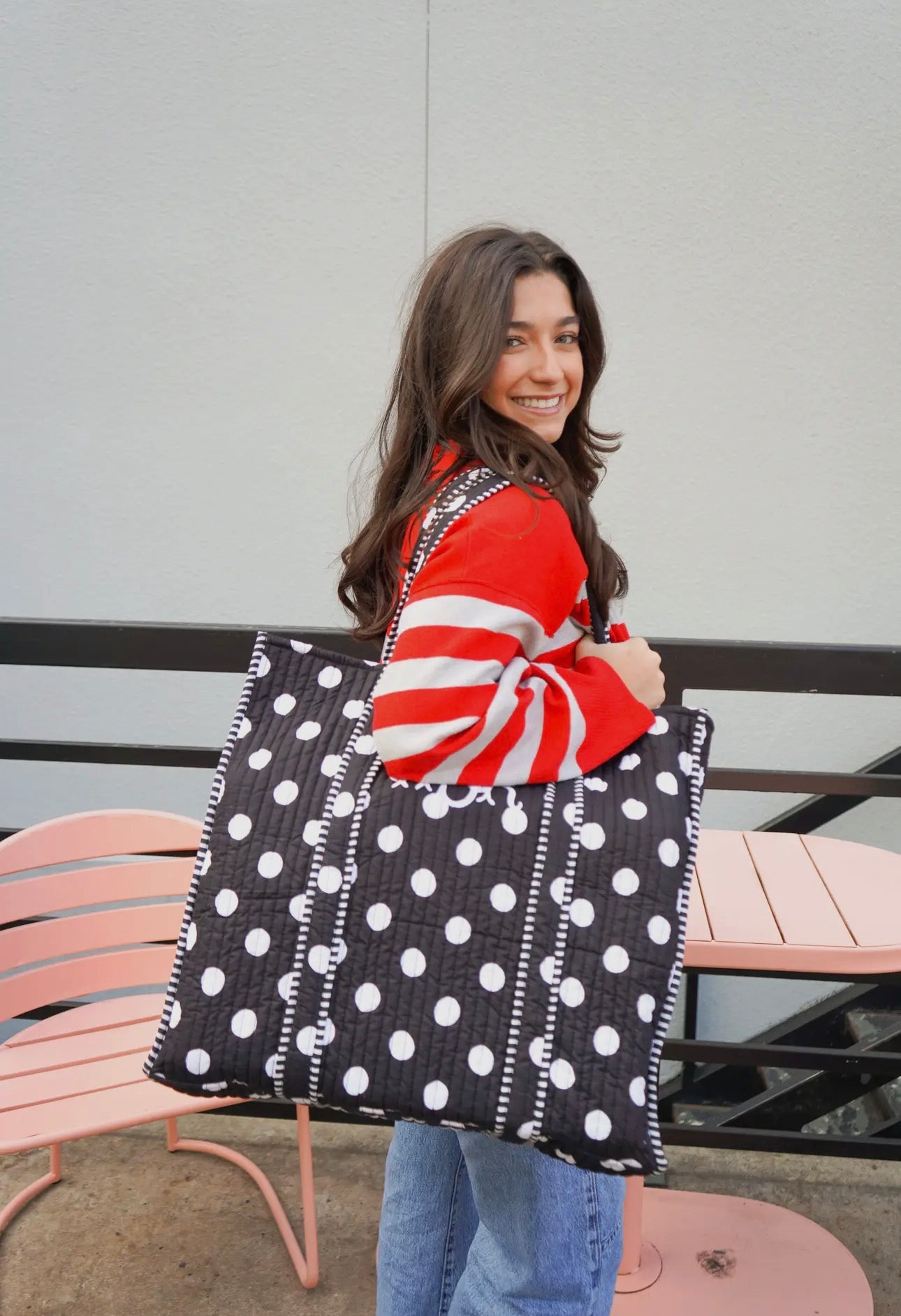 Polka Dot Quilted Tote Bag