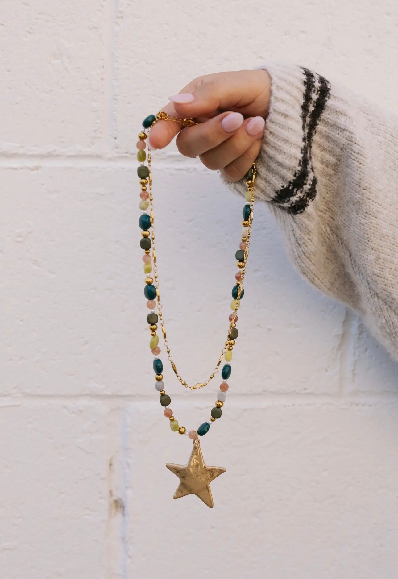 Ziggy Layered Star Necklace-Teal