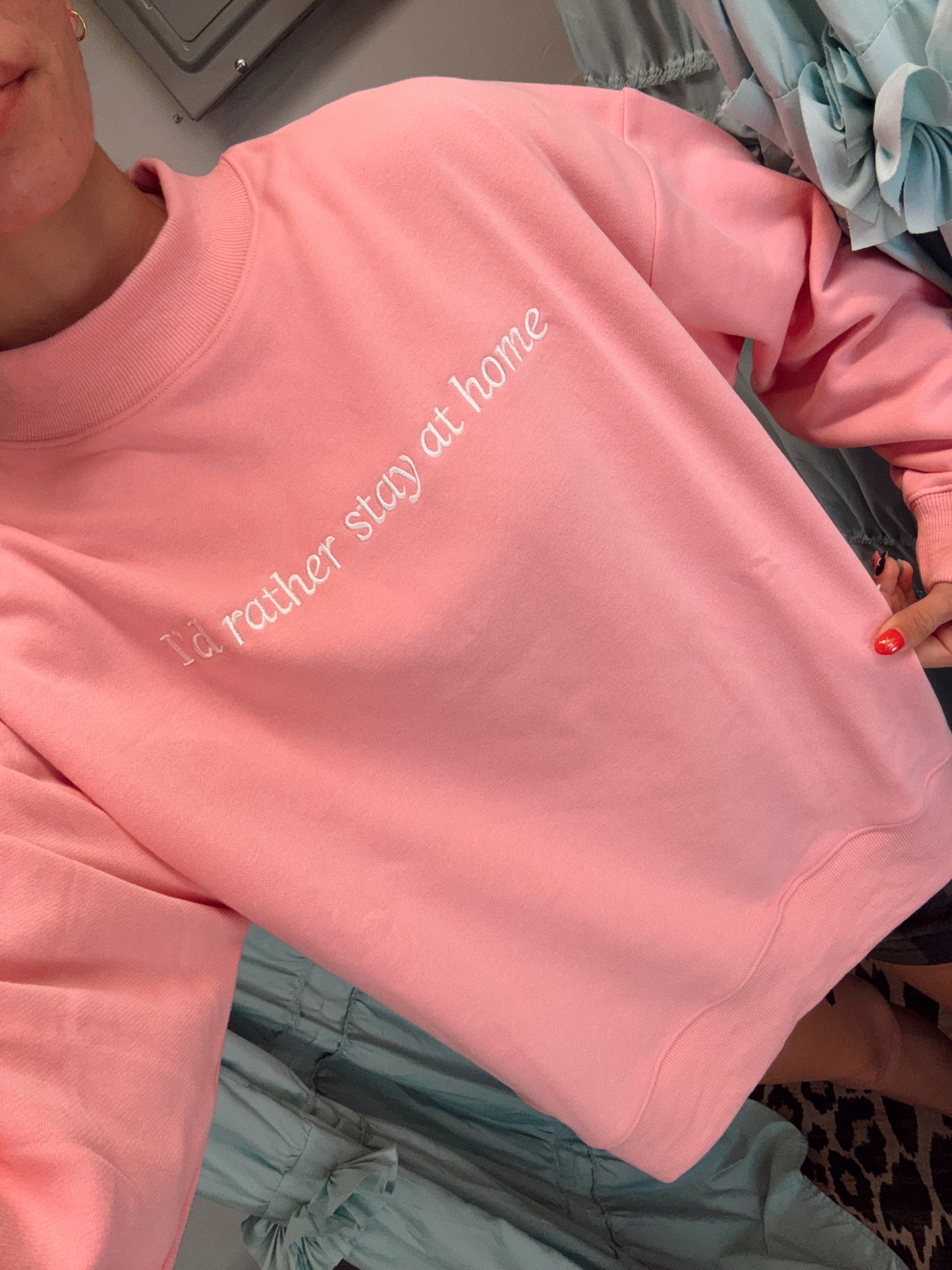 I’d Rather Stay at Home Mockneck-Pink