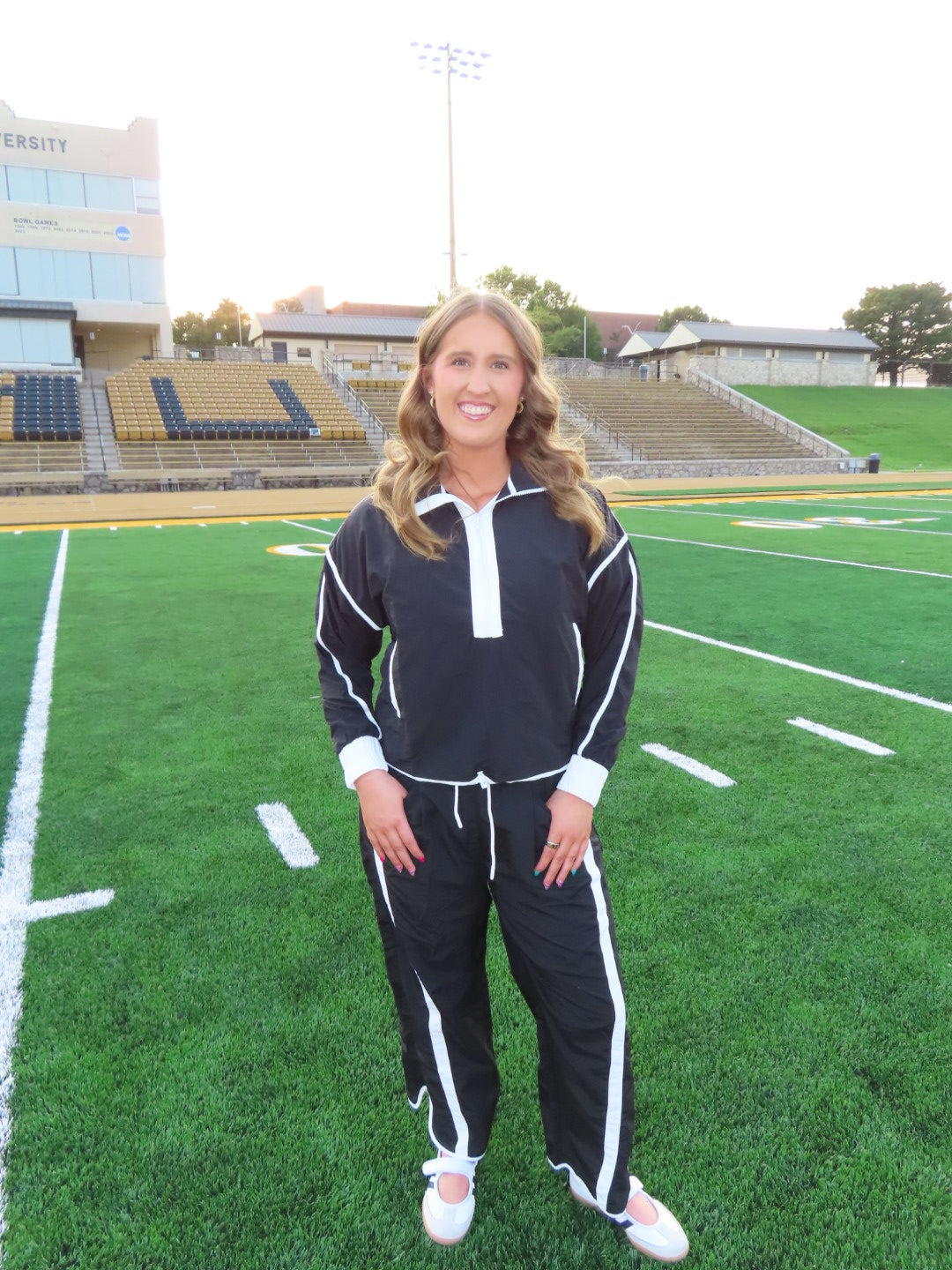 Sporty Stripe Nylon Quarter Zip-Black