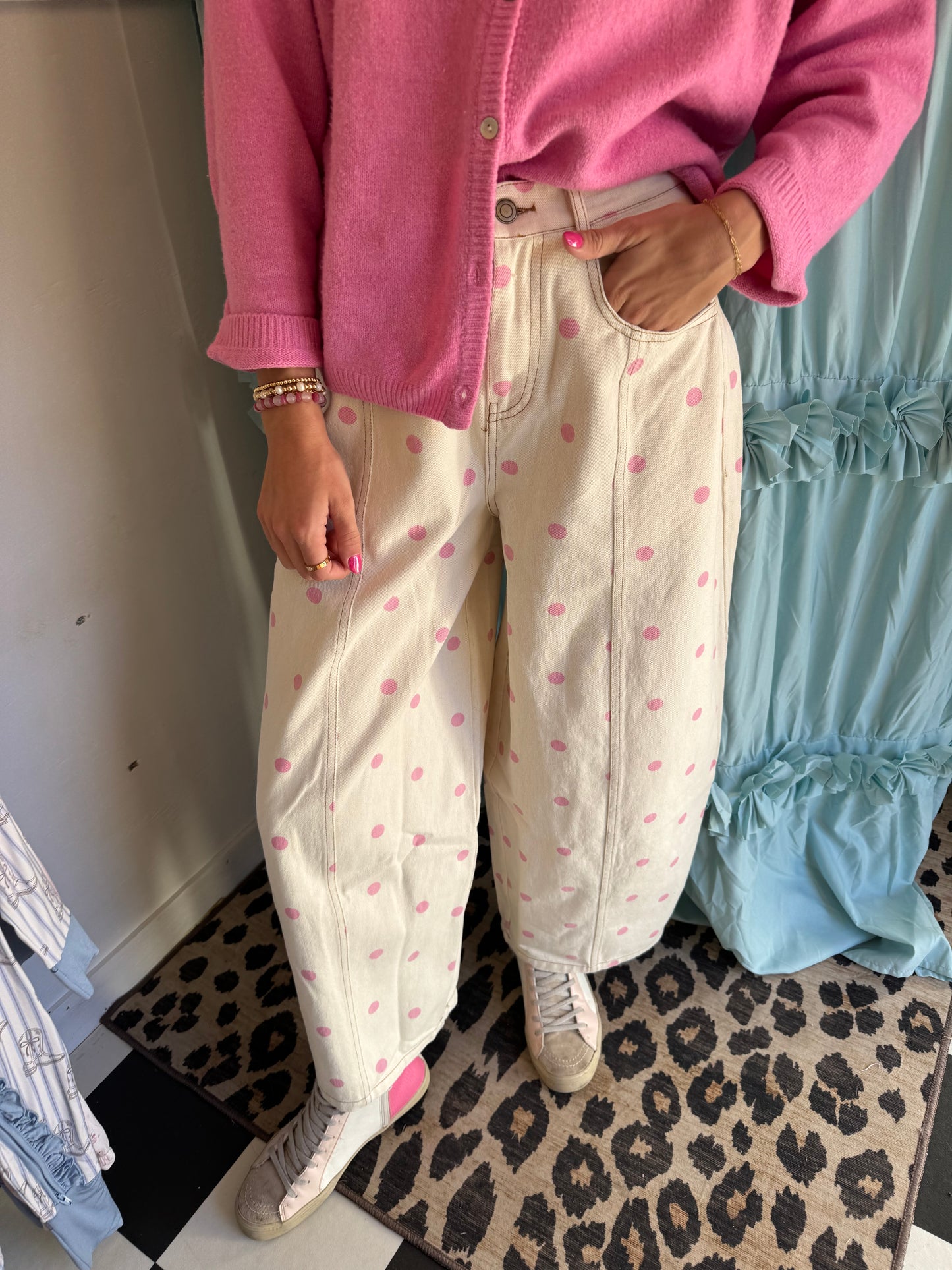 Perry Pink Polka Dot Barrel Pants