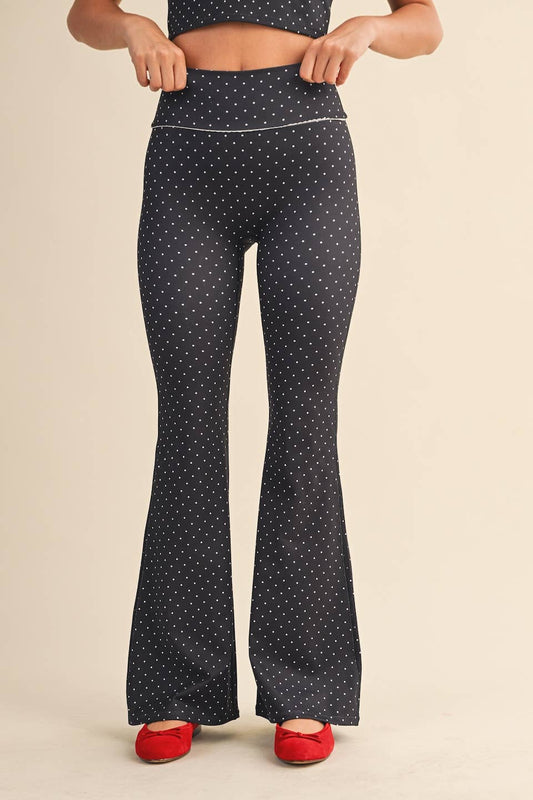 Polka Dot Print High Waist Flare Pants
