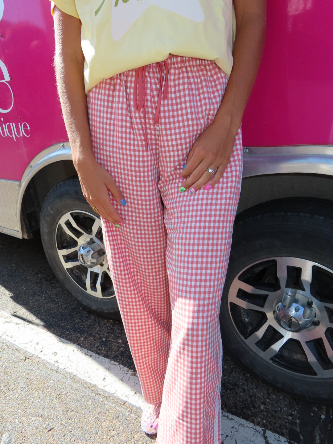 GET GOING GINGHAM TRACK PANTS