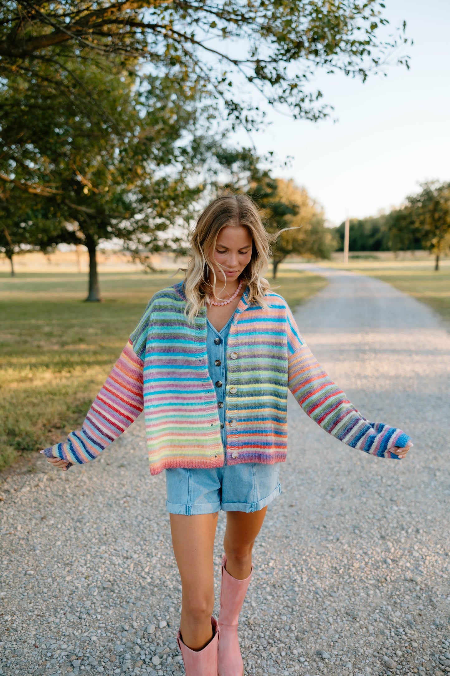 Rainbow Land Stripe Button Cardigan