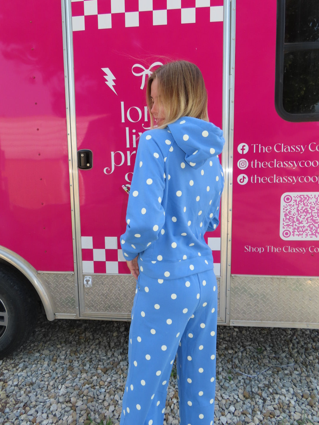 Playful Polka Dot Hoodie-Blue