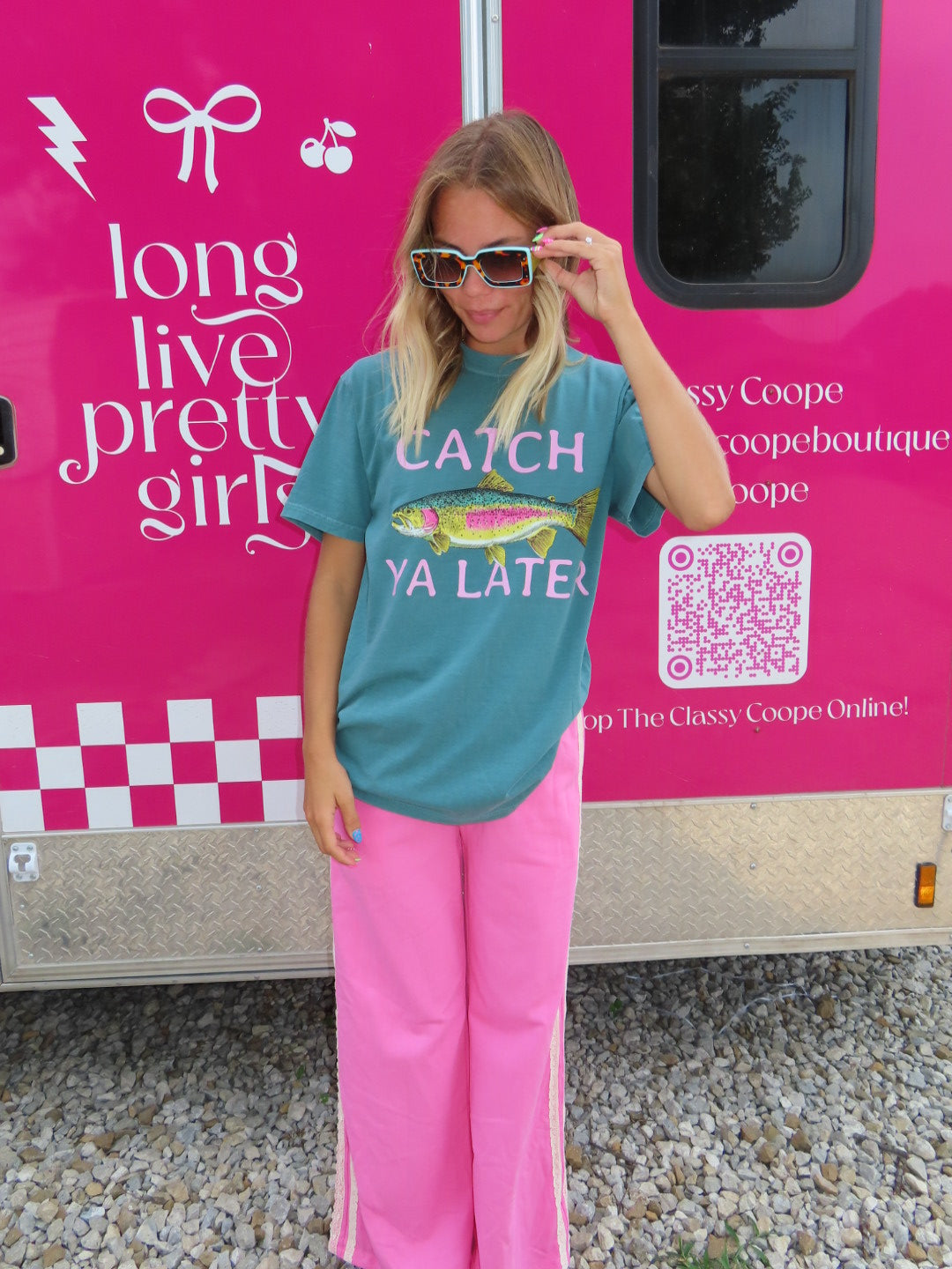 Cath Ya Later Fish Tee-Teal