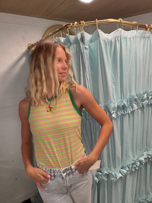 ELLA STRIPE TANK IN LIME/GREEN