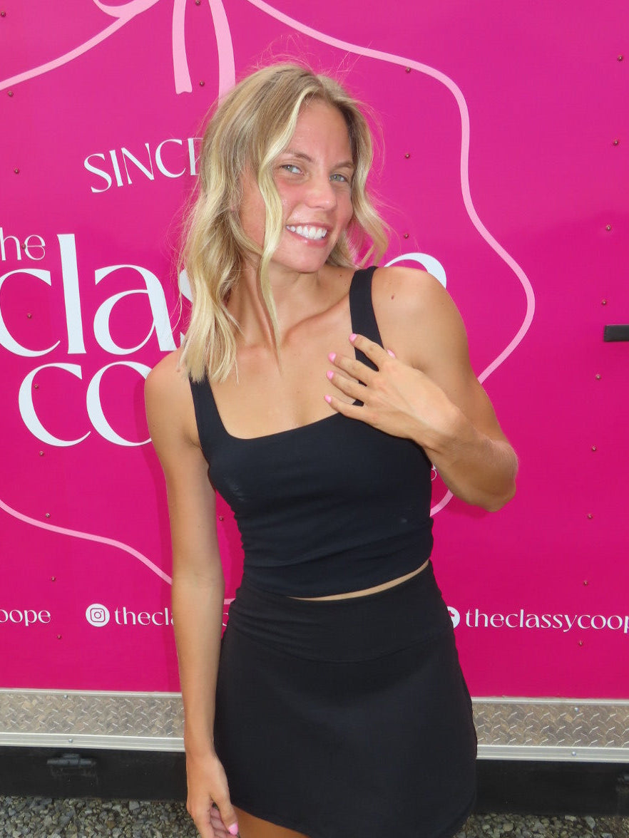 Nylon Butter Square Neck Tank-Black
