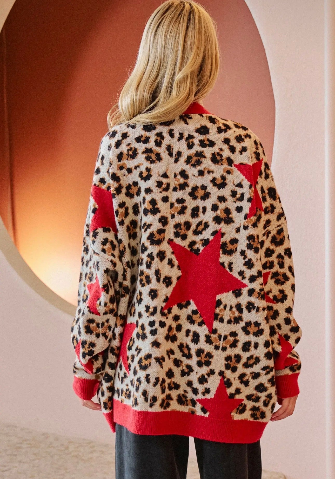 LEOPARD STAR CARDIGAN SWEATER