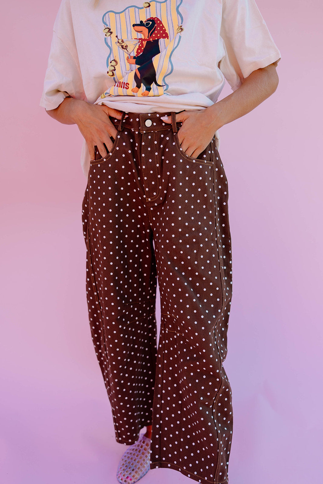 Brown Polka Dot Barrel Pants