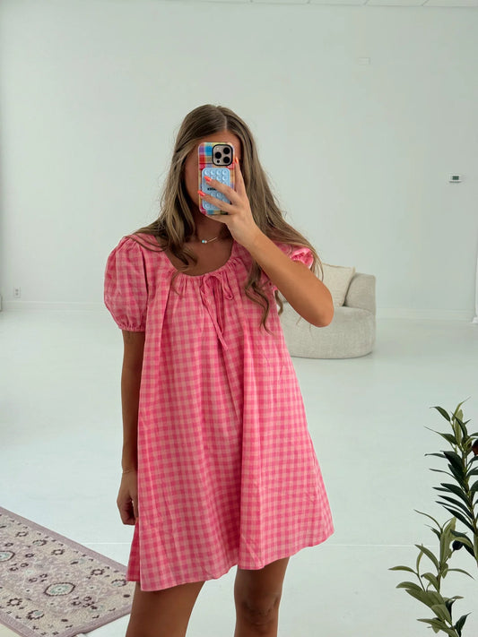 Gingham Tie Dress- Pink