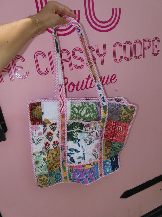 Quilted Tote Bag- Pink