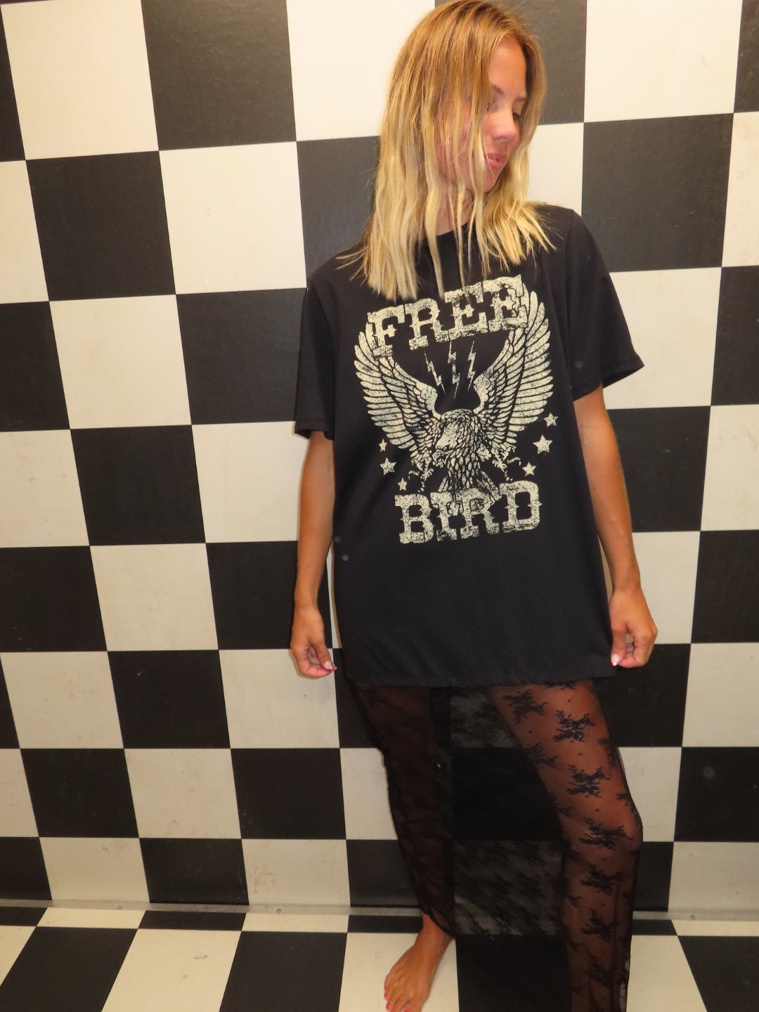 Freebird Graphic Lace T-shirt Dress