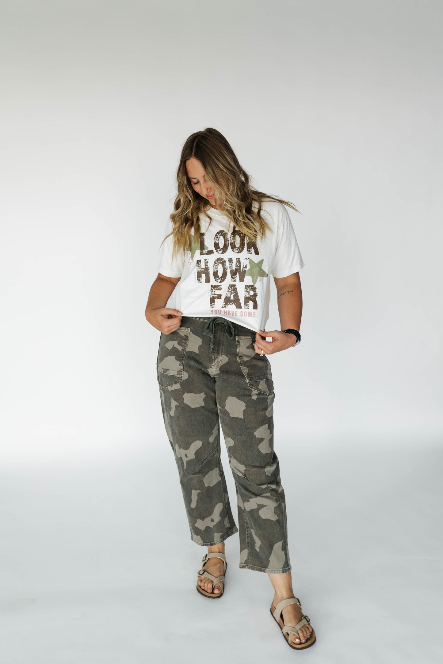 Roxy Camo Pull On Tie Barrel Pants
