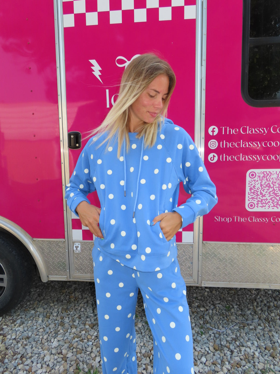 Playful Polka Dot Hoodie-Blue