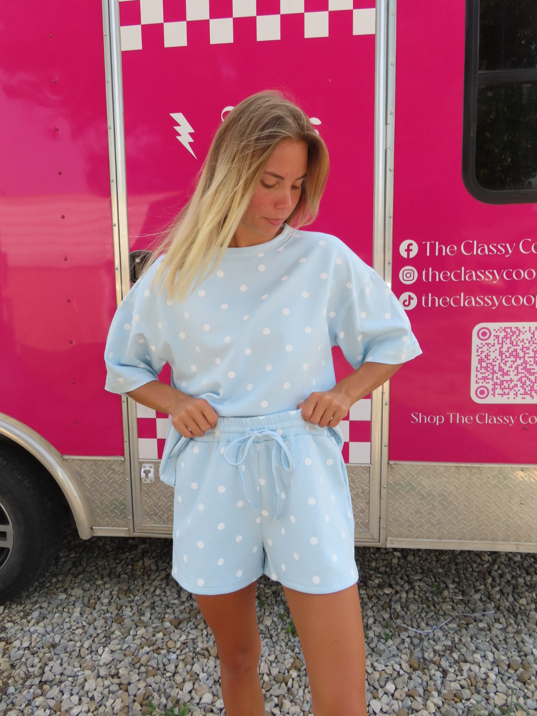 Polka Dot Scuba Matching Short Set-Blue