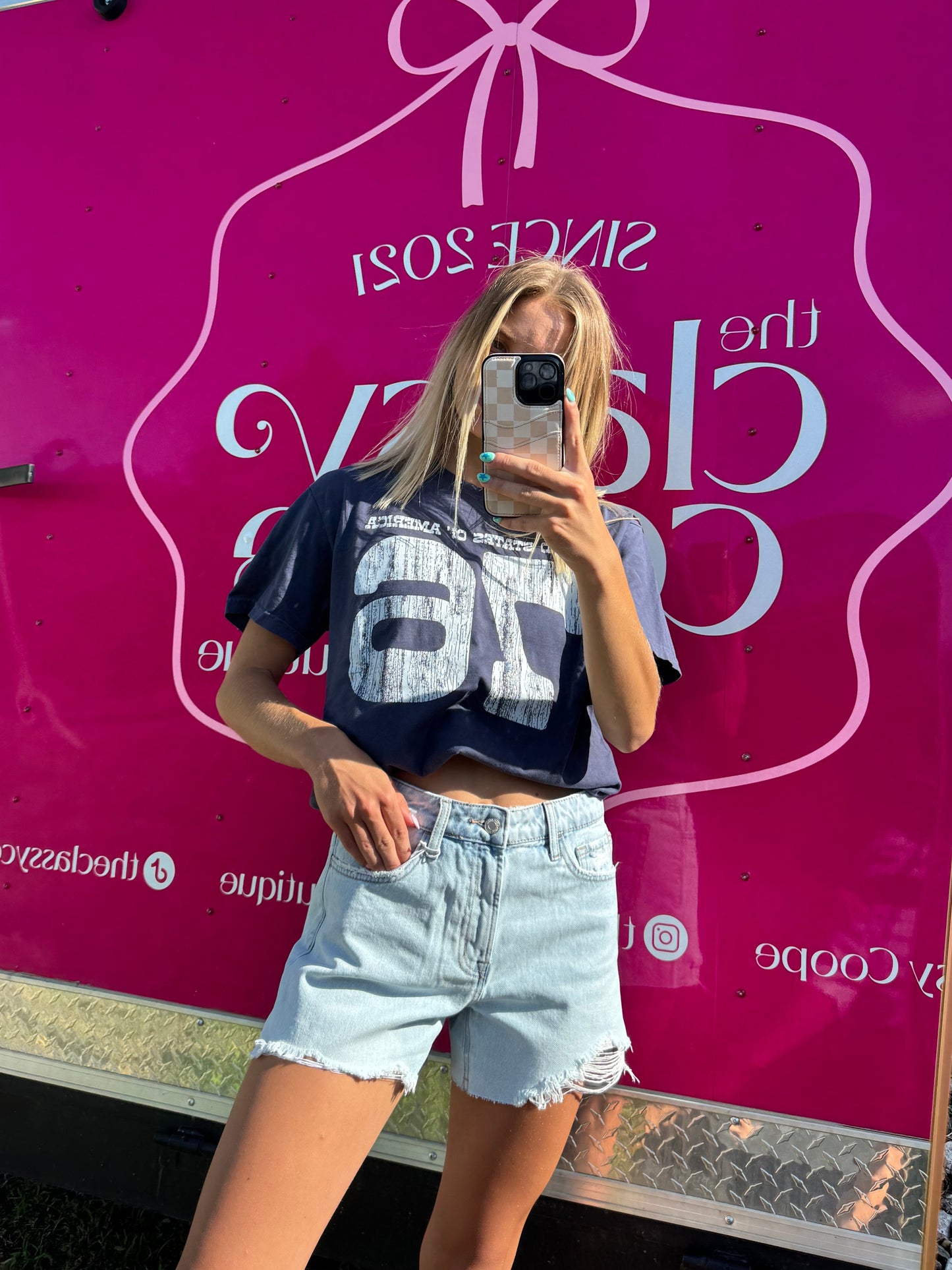 Say Hey Distressed Jean Shorts