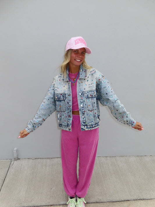 Distressed Jewel Embellish Denim Jacket