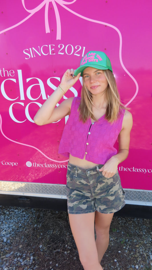 Pink Checkered Sleeveless Vest