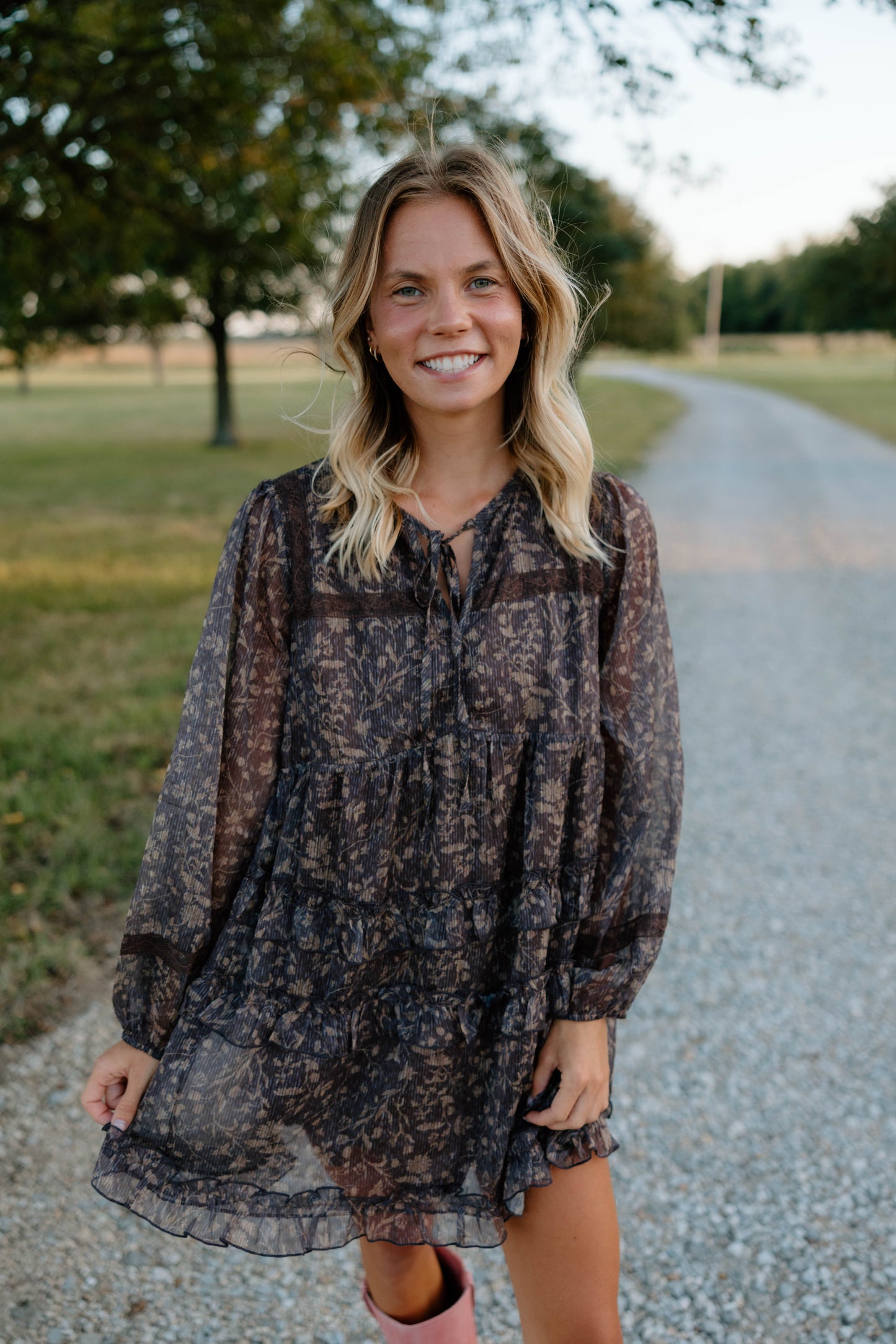 Fallin For You Brown Floral Mini Dress
