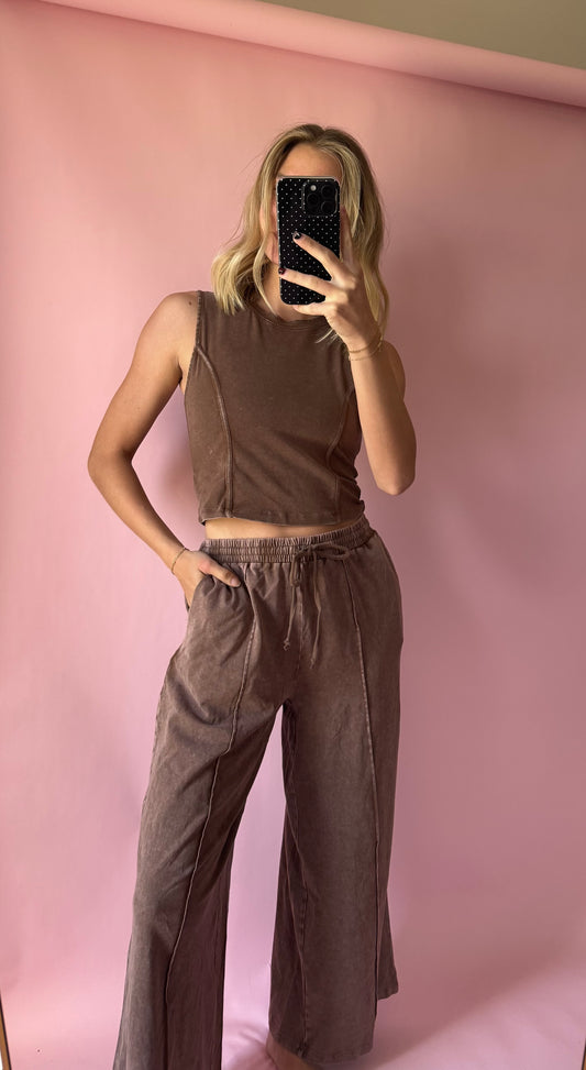 Chocolate Mocha Mineral Washed Pants Set