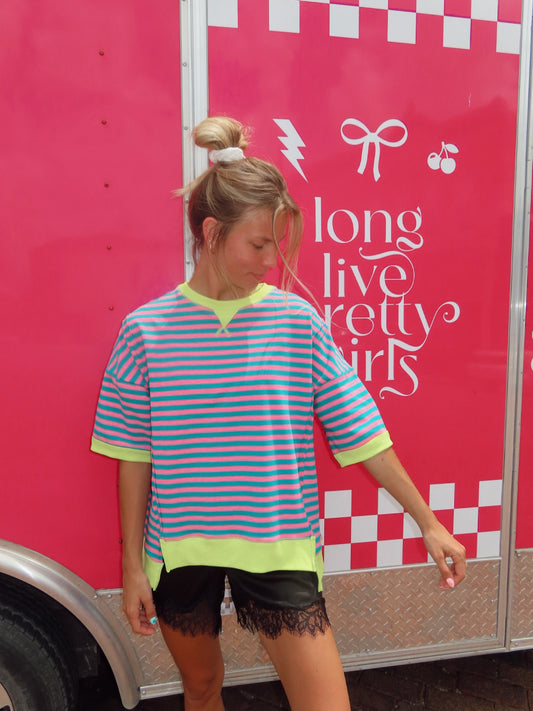 Bright Side Stripe Top In Seafoam