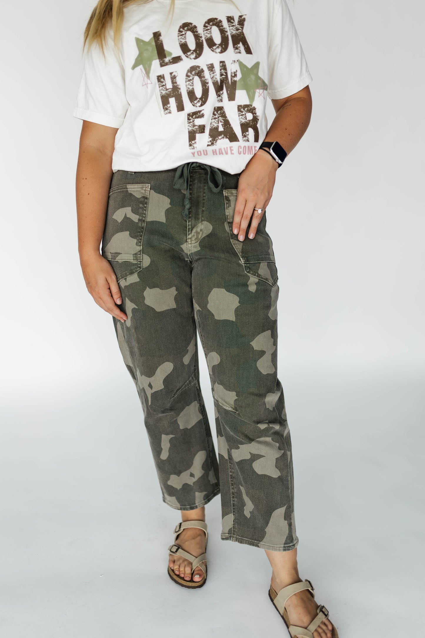 Roxy Camo Pull On Tie Barrel Pants