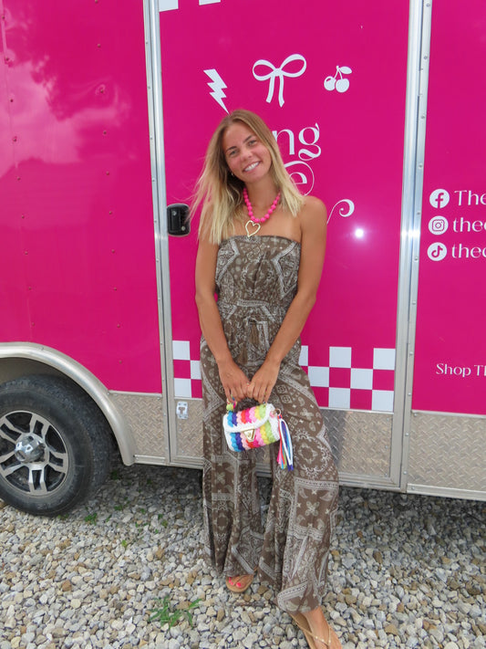 Paisley Print Tube Top Jumpsuit
