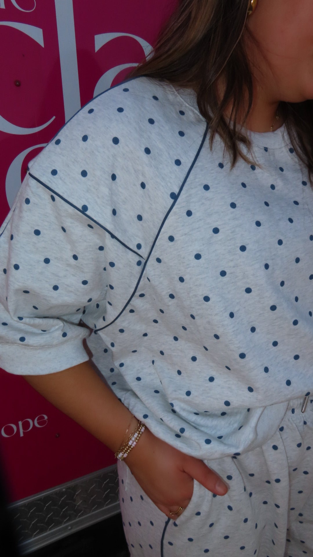 Peach Love Piping & Mini Dot Printed French Terry Set